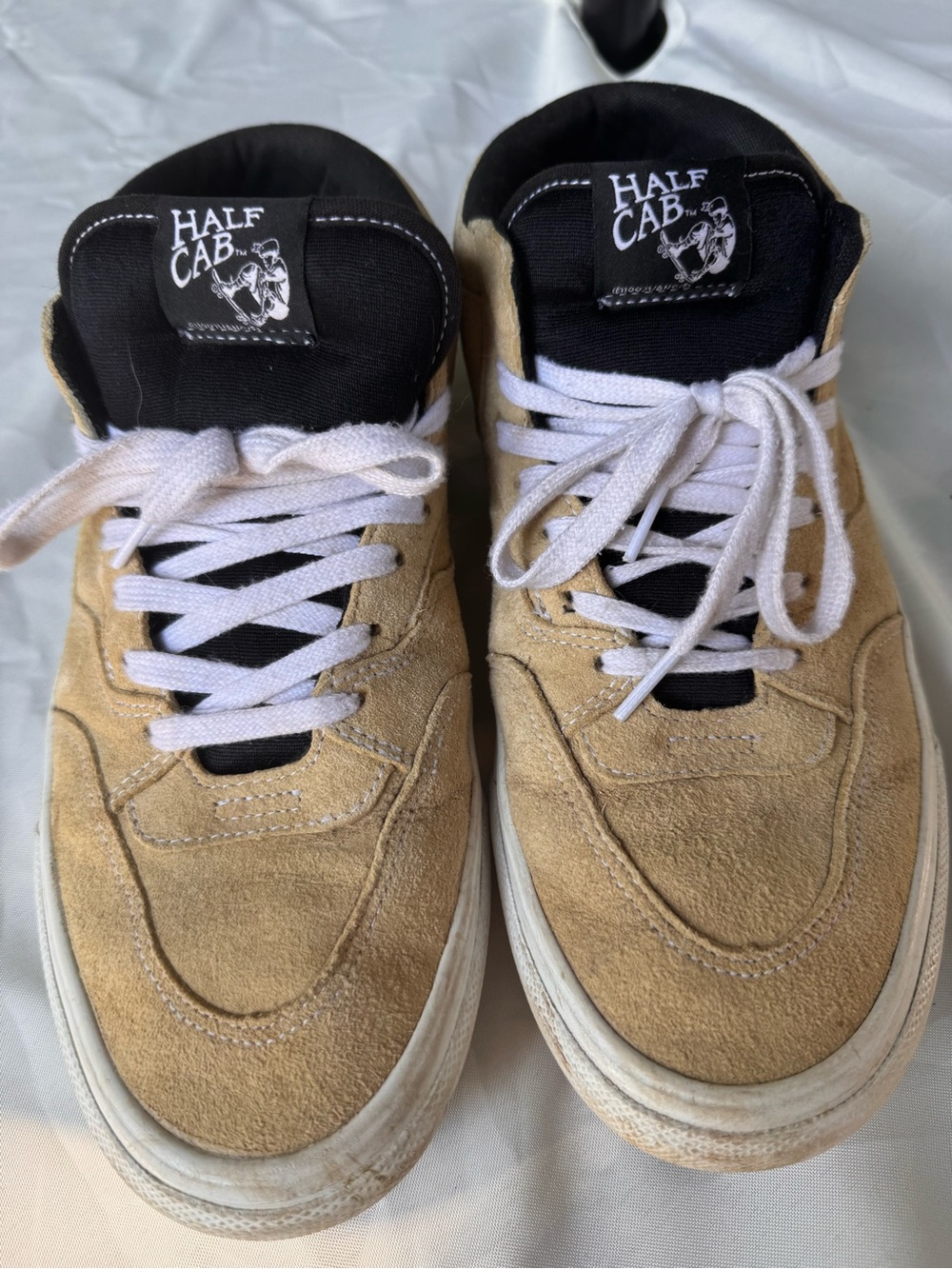 Vans Half Cab Suede Sneakers in Tan and Black with White Laces